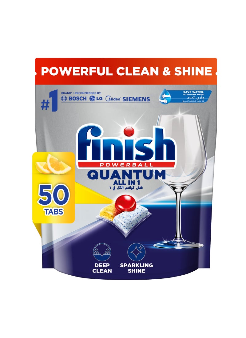 Finish Powerball Quantum Dishwasher Tablets Lemon Sparkle Scent 50 Tabs - Image 1